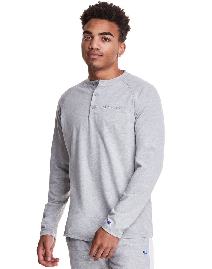 Champion Long Sleeve Henley - Miesten Harmaat T-Paita - Suomi 9632054-JC